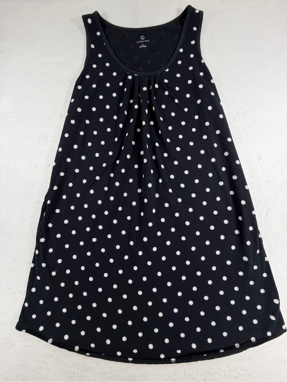 Lands’ End‎ Polka Dot Swing Tank Top Women’s Large 14-16 Black White Cotton